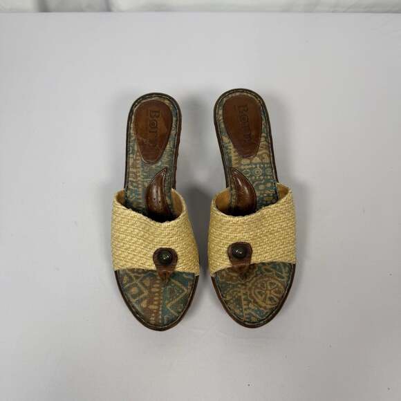 Born Shoes - Born W62238 Tweed Raffia Wedge Platform Thong Sandals